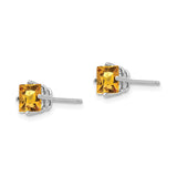 14k White Gold Citrine Stud Earrings, Princess Cut Square November Birthstone Jewelry