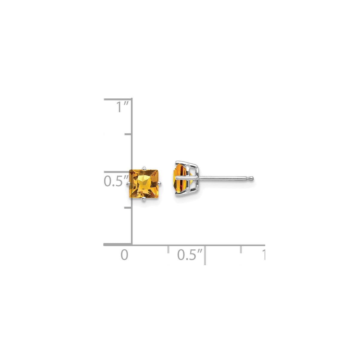 14k White Gold Citrine Stud Earrings, Princess Cut Square November Birthstone Jewelry