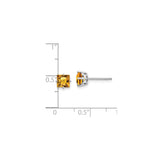 14k White Gold Citrine Stud Earrings, Princess Cut Square November Birthstone Jewelry