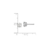 14k White Gold Stud Earrings with Princess Cut Cubic Zirconia, Classic Solitaire Design