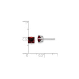 14k White Gold Stud Earrings with Square Princess Cut Garnet, Minimalist Solitaire Style