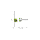14k White Gold Stud Earrings with Square Cut Peridot, Minimalist Four Prong Design