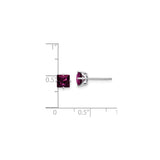 14k White Gold Stud Earrings with Rhodolite Garnet, Square Cut, Minimalist Design for Women