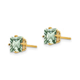 14k Yellow Gold Stud Earrings with Square Cut Green Gemstone, Modern Minimalist Style