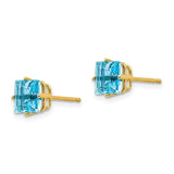 14k Yellow Gold Stud Earrings with Swiss Blue Topaz, Princess Cut, Minimalist Style