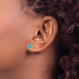 14k Yellow Gold Stud Earrings with Swiss Blue Topaz, Princess Cut, Minimalist Style