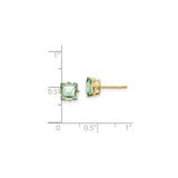 14k Yellow Gold Stud Earrings with Square Checker-Cut Green Quartz, Minimalist Design for Women