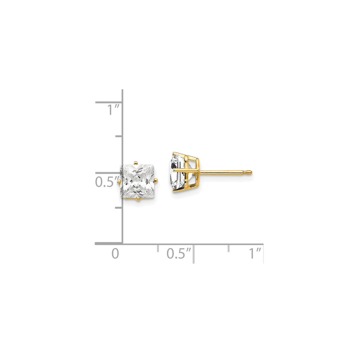 14k Yellow Gold Stud Earrings with Clear Cubic Zirconia, Princess Cut, Minimalist Geometric Design