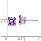 14k White Gold Stud Earrings with Square Cut Amethyst, Modern Minimal Design