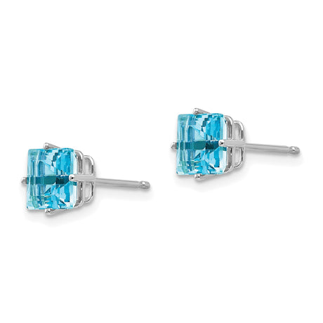 14k White Gold Stud Earrings with Swiss Blue Topaz Princess Cut for Women