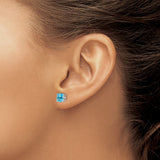 14k White Gold Stud Earrings with Swiss Blue Topaz Princess Cut for Women
