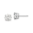 14k White Gold Stud Earrings with Square Princess Cut Cubic Zirconia, Four-Prong Setting