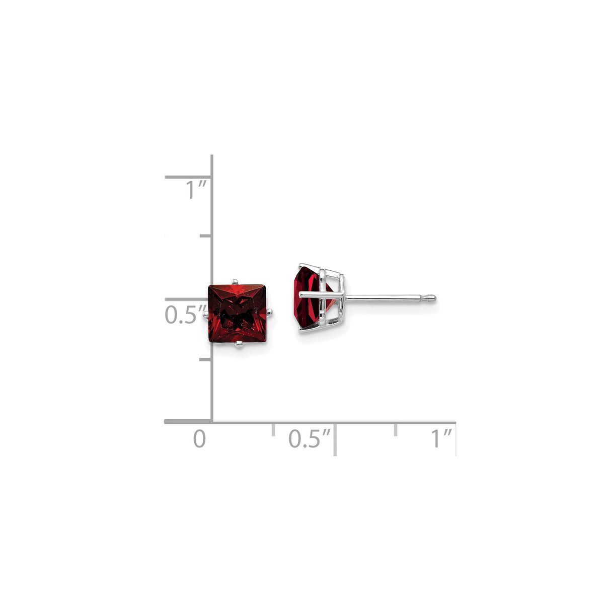 14k White Gold Stud Earrings with Square Cut Garnet, Minimalist Classic Design