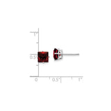 14k White Gold Stud Earrings with Square Cut Garnet, Minimalist Classic Design