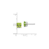 14k White Gold Stud Earrings with Square Cut Peridot in Four Prong Setting