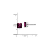 14k White Gold Stud Earrings with Rhodolite Garnet, Square Cut Minimalist Design
