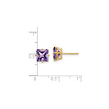 14k Yellow Gold Stud Earrings with Princess Cut Amethyst, Square Minimalist Design for Women