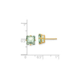 14k Yellow Gold Stud Earrings with Green Amethyst, Square Cut, Minimalist Style