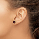 14k Yellow Gold Stud Earrings with Square Cut Garnet, Classic Four Prong Setting