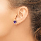14k White Gold Amethyst Stud Earrings, Princess Cut Purple Gemstone in Four Prong Setting