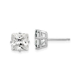 14k White Gold Stud Earrings with Princess Cut Cubic Zirconia, Classic Square Design