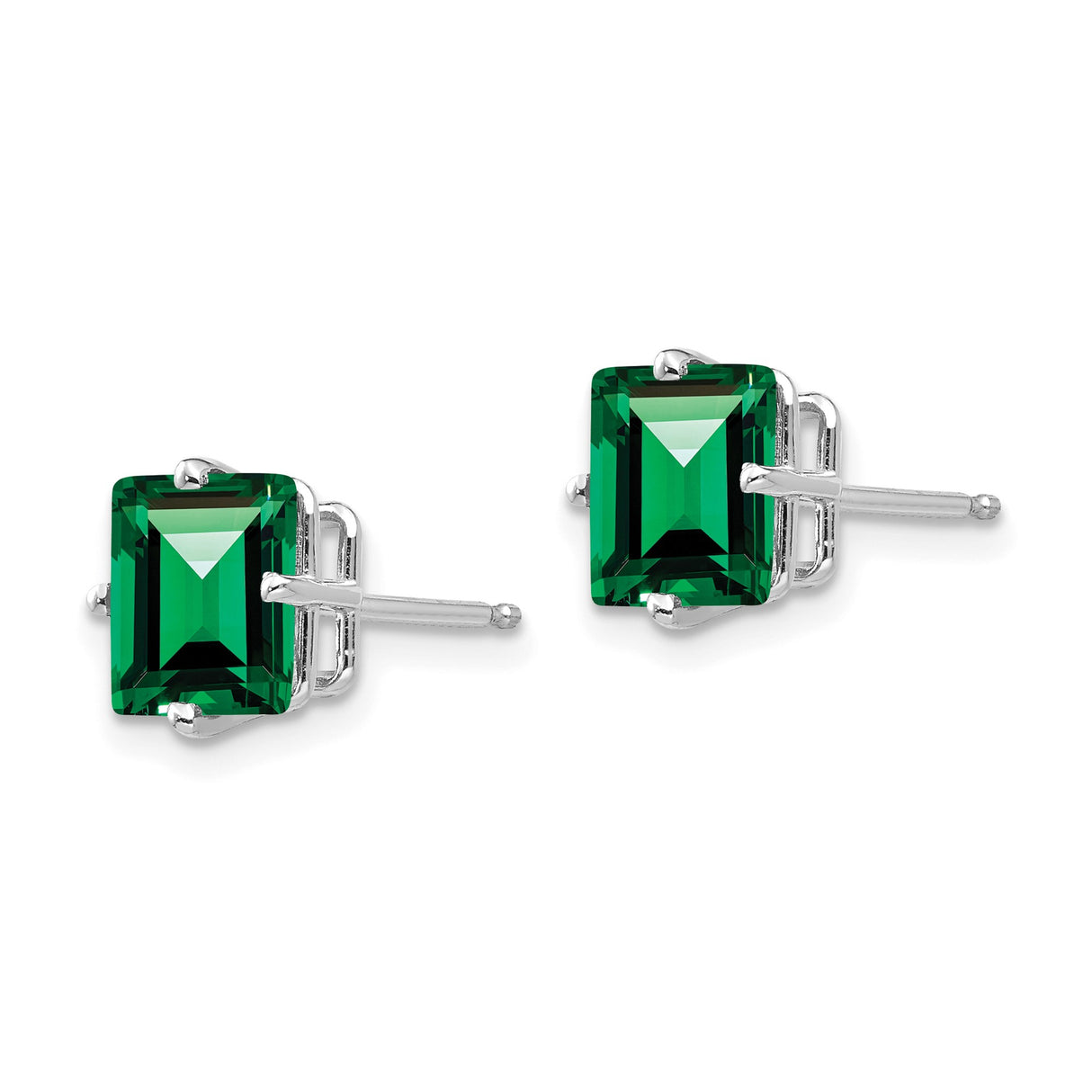 14k White Gold Stud Earrings with Square Cut Helenite, Minimalist Solitaire Design