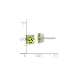 14k White Gold Stud Earrings with Square Cut Peridot, Minimalist August Birthstone Jewelry