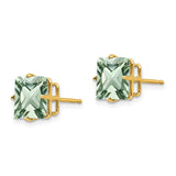 14k Yellow Gold Stud Earrings with Square Cut Green Quartz, Minimalist Classic Design for Women