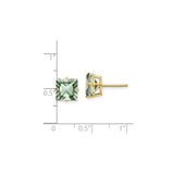 14k Yellow Gold Stud Earrings with Square Cut Green Quartz, Minimalist Classic Design for Women