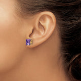 14k Yellow Gold Stud Earrings with Princess Cut Amethyst, Classic Lightweight Design