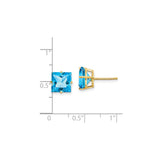 14k Yellow Gold Blue Topaz Stud Earrings, Square Cut Gemstones, Modern Minimalist Style for Women