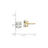 14k Yellow Gold Stud Earrings with Princess Cut Cubic Zirconia, Minimalist Square Design