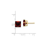 14k Yellow Gold Stud Earrings with Princess Cut Garnet in Four Prong Setting