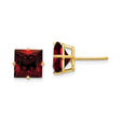 14k Yellow Gold Stud Earrings with Princess Cut Garnet in Four Prong Setting