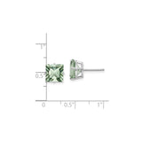 14k White Gold Stud Earrings with Square Cut Green Quartz, Classic Modern Style