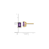 14k Yellow Gold Stud Earrings with Emerald Cut Amethyst, Minimalist February Birthstone Jewelry