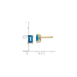 14k Yellow Gold Stud Earrings with Emerald Cut Swiss Blue Topaz, Classic Four Prong Setting