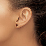 14k Yellow Gold Garnet Stud Earrings, Rectangular Four-Prong Setting, Classic Design for Women