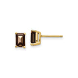 14k Yellow Gold Stud Earrings with Emerald Cut Smoky Quartz, Classic Fine Jewelry for Women