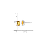 14k White Gold Stud Earrings with Emerald Cut Citrine, Modern Minimalist Design