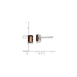 14k White Gold Stud Earrings with Smoky Quartz, Rectangular Four-Prong Minimalist Design for Women