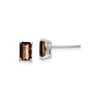 14k White Gold Stud Earrings with Smoky Quartz, Rectangular Four-Prong Minimalist Design for Women