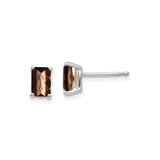 14k White Gold Stud Earrings with Smoky Quartz, Rectangular Four-Prong Minimalist Design for Women