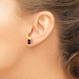 14k White Gold Garnet Stud Earrings, Emerald Cut January Birthstone Jewelry for Women