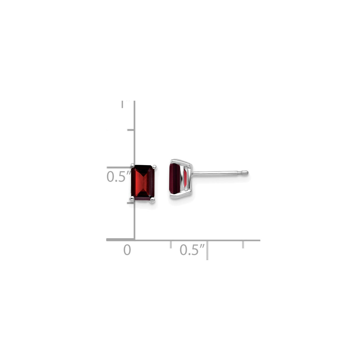 14k White Gold Garnet Stud Earrings, Emerald Cut January Birthstone Jewelry for Women