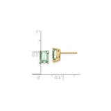 14k Yellow Gold Stud Earrings with Emerald Cut Light Green Quartz Stones, Rectangular Minimalist Design