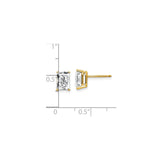 14k Yellow Gold Stud Earrings with Radiant Cut Cubic Zirconia, Classic Four Prong Setting