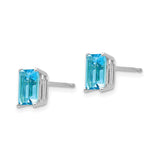 14k White Gold Stud Earrings with Swiss Blue Topaz, Emerald Cut, Modern Prong Setting