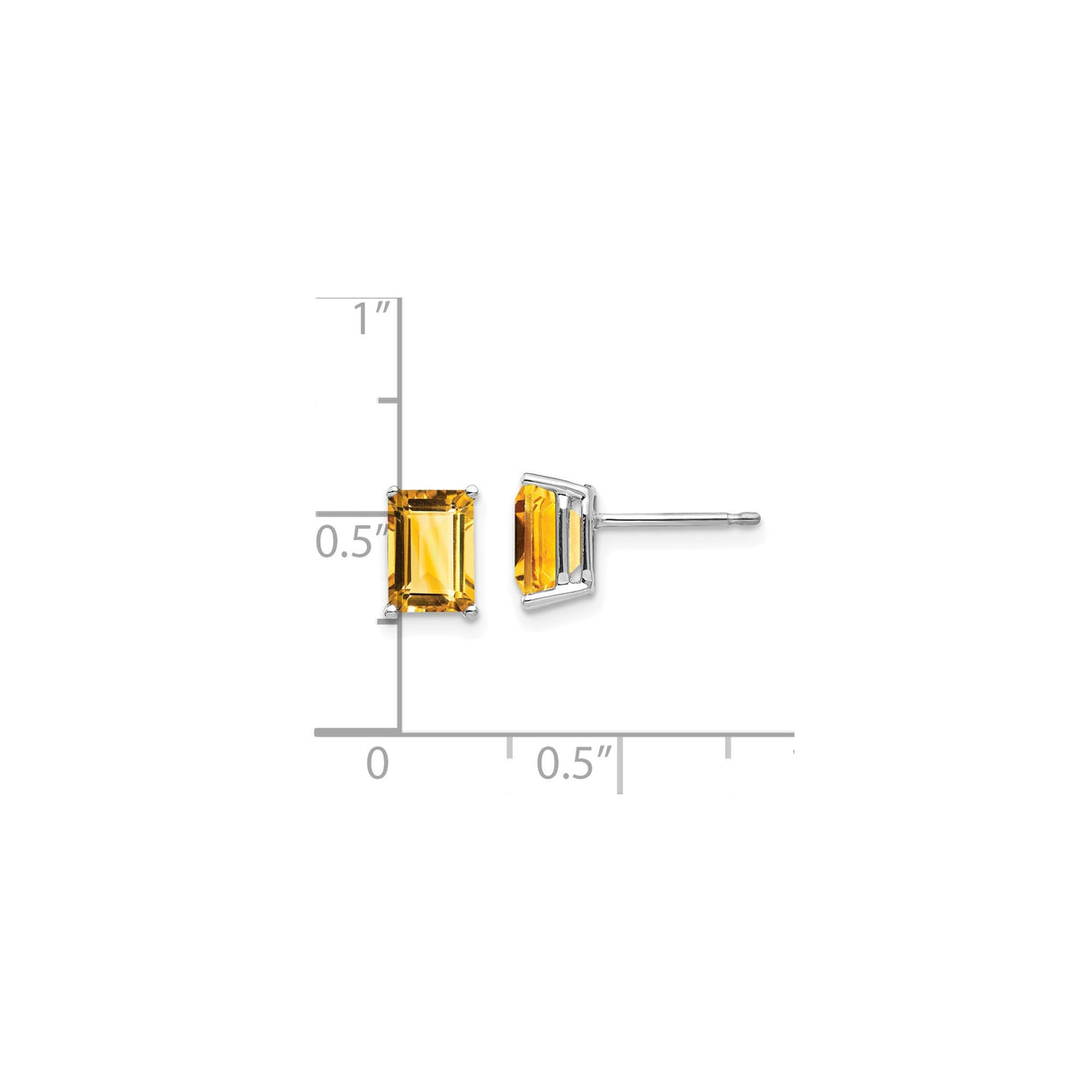14k White Gold Stud Earrings with Emerald Cut Citrine, November Birthstone Jewelry
