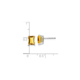 14k White Gold Stud Earrings with Emerald Cut Citrine, November Birthstone Jewelry
